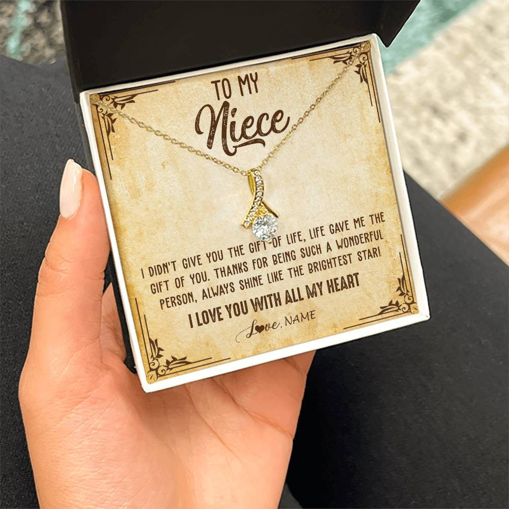 Alluring Beauty Necklace 18K Yellow Gold Finish | 2 | Personalized To My Niece Necklace From Aunt Uncle Auntie I Love You With All My Heart Niece Birthday Christmas Jewelry Customized Gift Box Message Card | teecentury