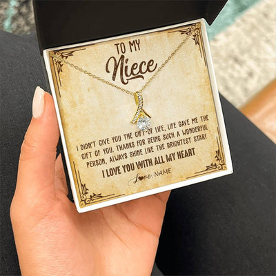 Alluring Beauty Necklace 18K Yellow Gold Finish | 2 | Personalized To My Niece Necklace From Aunt Uncle Auntie I Love You With All My Heart Niece Birthday Christmas Jewelry Customized Gift Box Message Card | teecentury