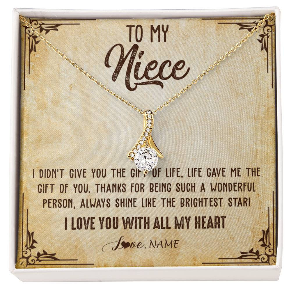 Alluring Beauty Necklace 18K Yellow Gold Finish | 1 | Personalized To My Niece Necklace From Aunt Uncle Auntie I Love You With All My Heart Niece Birthday Christmas Jewelry Customized Gift Box Message Card | teecentury