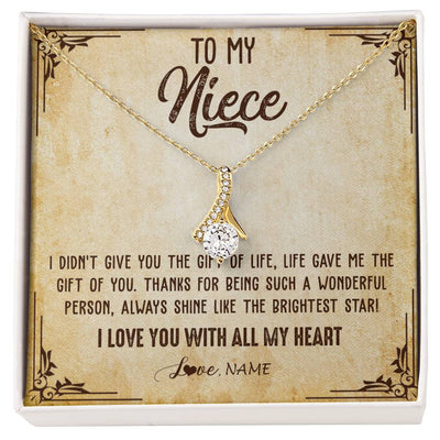 Alluring Beauty Necklace 18K Yellow Gold Finish | 1 | Personalized To My Niece Necklace From Aunt Uncle Auntie I Love You With All My Heart Niece Birthday Christmas Jewelry Customized Gift Box Message Card | teecentury