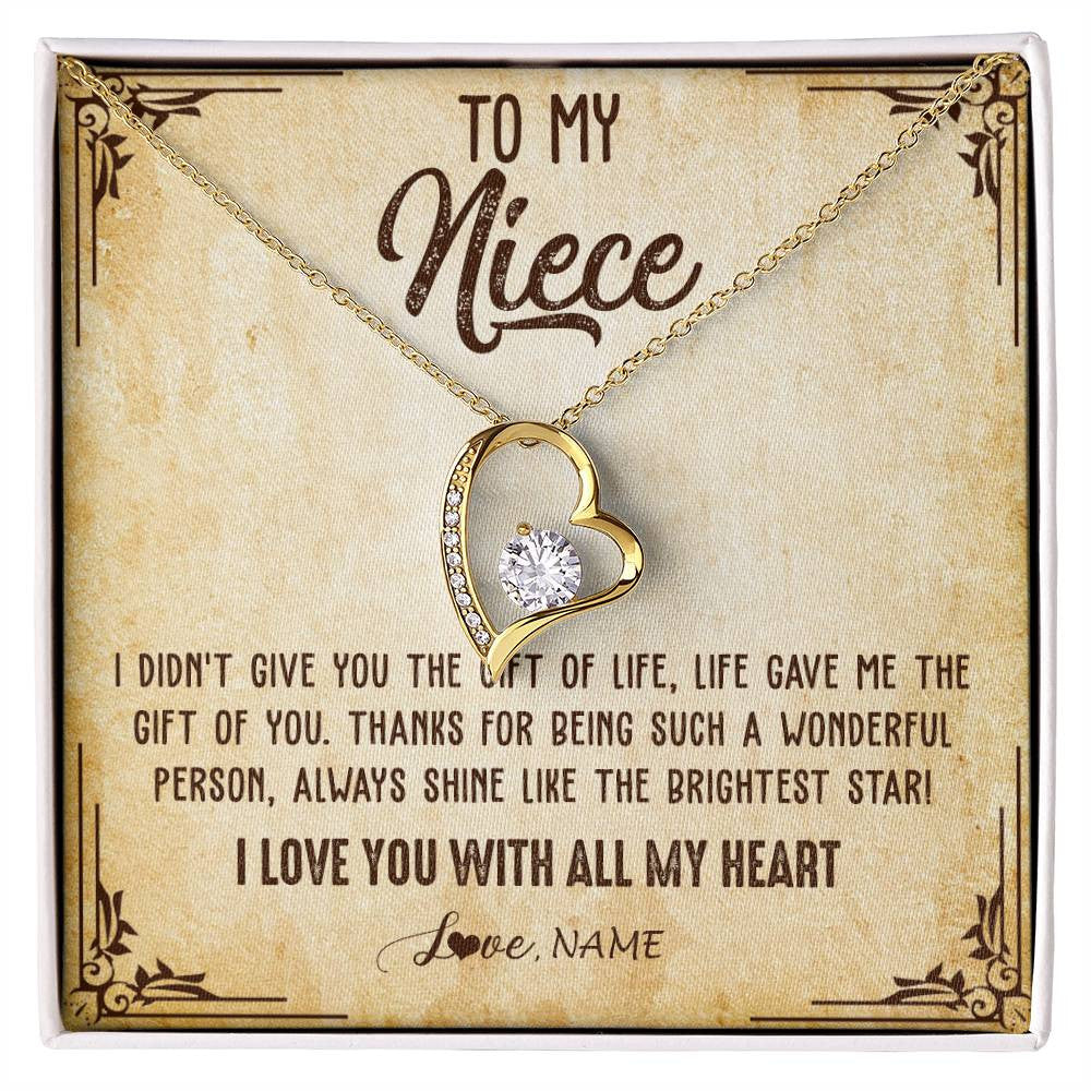 Forever Love Necklace 18K Yellow Gold Finish | 1 | Personalized To My Niece Necklace From Aunt Uncle Auntie I Love You With All My Heart Niece Birthday Christmas Jewelry Customized Gift Box Message Card | teecentury