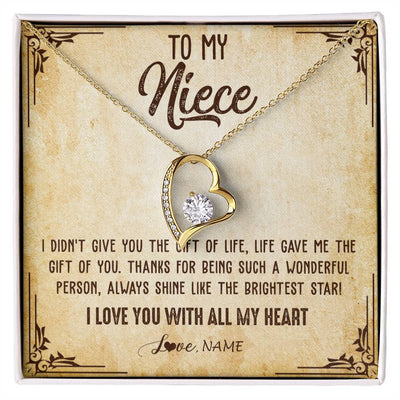 Forever Love Necklace 18K Yellow Gold Finish | 1 | Personalized To My Niece Necklace From Aunt Uncle Auntie I Love You With All My Heart Niece Birthday Christmas Jewelry Customized Gift Box Message Card | teecentury