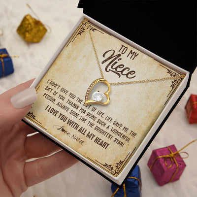 Forever Love Necklace 18K Yellow Gold Finish | 2 | Personalized To My Niece Necklace From Aunt Uncle Auntie I Love You With All My Heart Niece Birthday Christmas Jewelry Customized Gift Box Message Card | teecentury