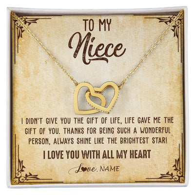 Interlocking Hearts Necklace 18K Yellow Gold Finish | 1 | Personalized To My Niece Necklace From Aunt Uncle Auntie I Love You With All My Heart Niece Birthday Christmas Jewelry Customized Gift Box Message Card | teecentury