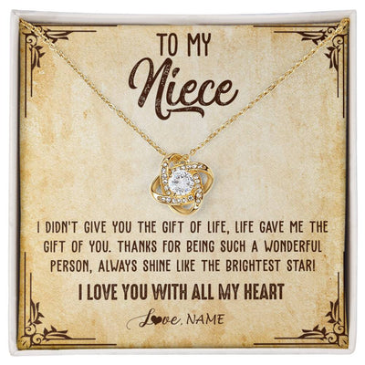 Love Knot Necklace 18K Yellow Gold Finish | 1 | Personalized To My Niece Necklace From Aunt Uncle Auntie I Love You With All My Heart Niece Birthday Christmas Jewelry Customized Gift Box Message Card | teecentury