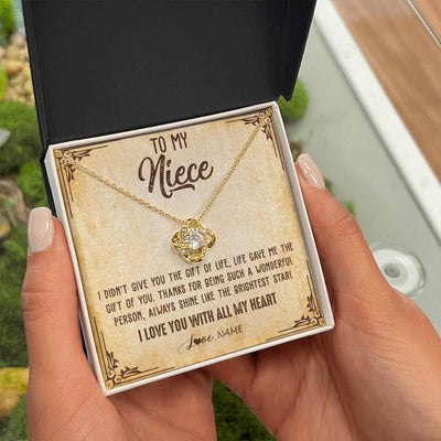 Love Knot Necklace 18K Yellow Gold Finish | 2 | Personalized To My Niece Necklace From Aunt Uncle Auntie I Love You With All My Heart Niece Birthday Christmas Jewelry Customized Gift Box Message Card | teecentury