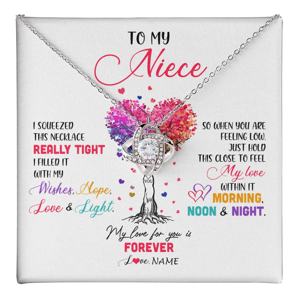 Love Knot Necklace 14K White Gold Finish | 1 | Personalized To My Niece Necklace From Aunt Uncle Auntie I Squeezed This Necklace Niece Birthday Graduation Christmas Customized Gift Box Message Card | teecentury