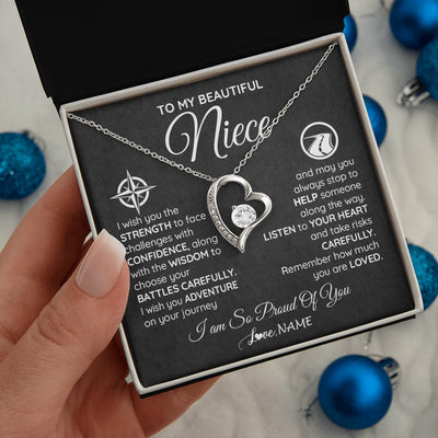 Forever Love Necklace 14K White Gold Finish | 2 | Personalized To My Niece Necklace From Aunt Uncle Auntie I Wish You The Strength Niece Birthday Graduation Inspirational Customized Gift Box Message Card | teecentury.myshopify