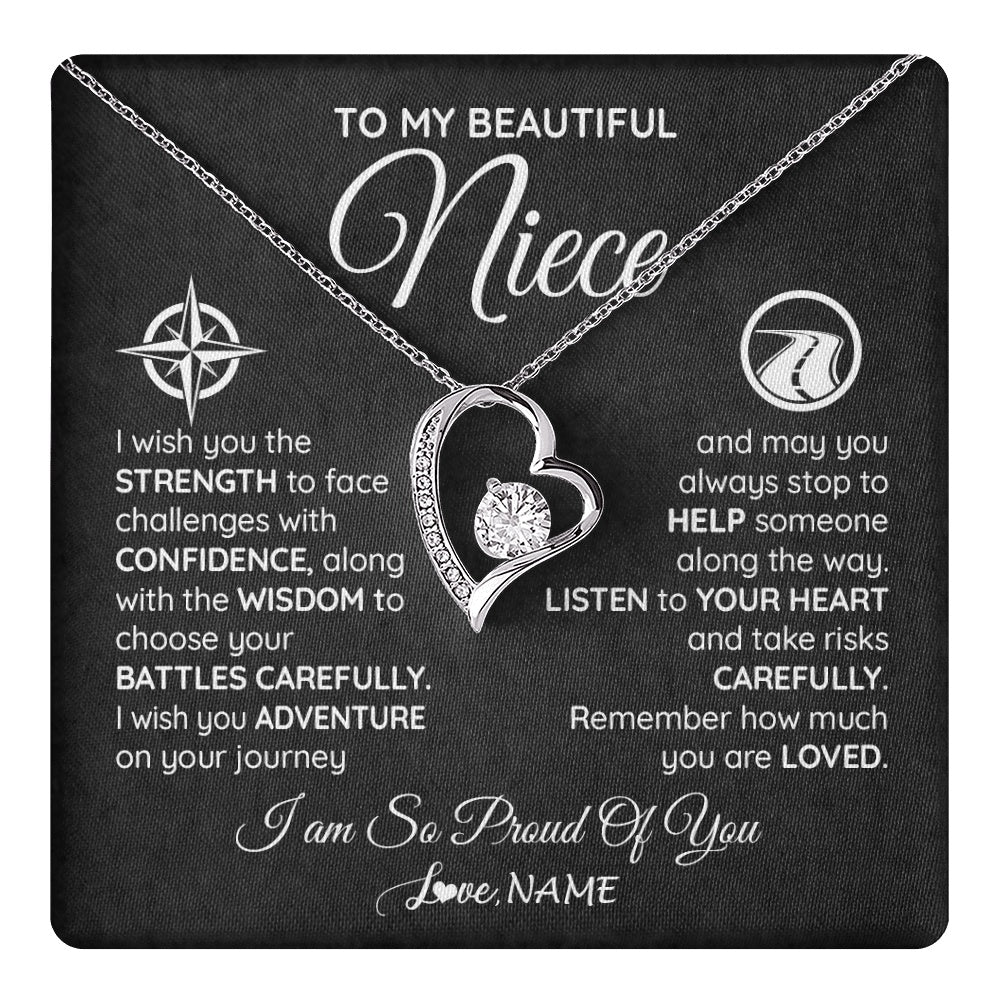 Forever Love Necklace 14K White Gold Finish | 1 | Personalized To My Niece Necklace From Aunt Uncle Auntie I Wish You The Strength Niece Birthday Graduation Inspirational Customized Gift Box Message Card | teecentury.myshopify