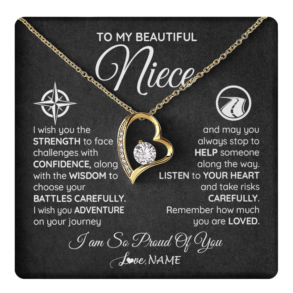 Forever Love Necklace 18K Yellow Gold Finish | 1 | Personalized To My Niece Necklace From Aunt Uncle Auntie I Wish You The Strength Niece Birthday Graduation Inspirational Customized Gift Box Message Card | teecentury.myshopify