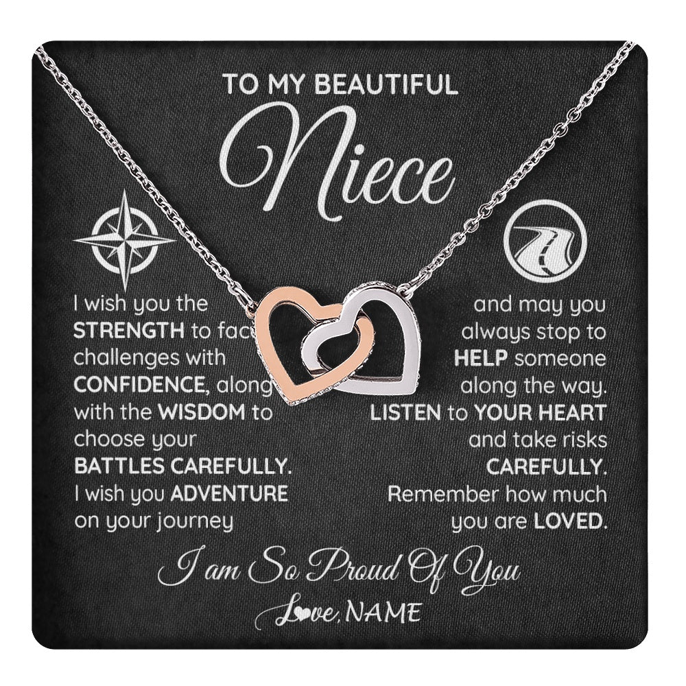 Interlocking Hearts Necklace Stainless Steel & Rose Gold Finish | 1 | Personalized To My Niece Necklace From Aunt Uncle Auntie I Wish You The Strength Niece Birthday Graduation Inspirational Customized Gift Box Message Card | teecentury.myshopify