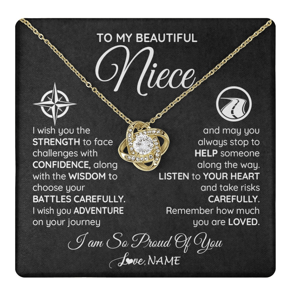 Love Knot Necklace 18K Yellow Gold Finish | 1 | Personalized To My Niece Necklace From Aunt Uncle Auntie I Wish You The Strength Niece Birthday Graduation Inspirational Customized Gift Box Message Card | teecentury.myshopify
