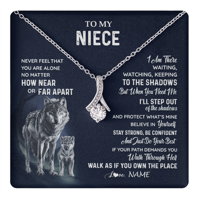 Alluring Beauty Necklace 14K White Gold Finish | 1 | Personalized To My Niece Necklace From Aunt Uncle Auntie Never Feel You Are Alone Wolf Niece Birthday Graduation Christmas Customized Gift Box Message Card | teecentury