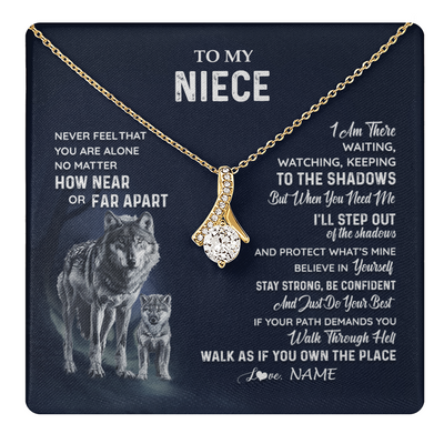 Alluring Beauty Necklace 18K Yellow Gold Finish | 1 | Personalized To My Niece Necklace From Aunt Uncle Auntie Never Feel You Are Alone Wolf Niece Birthday Graduation Christmas Customized Gift Box Message Card | teecentury