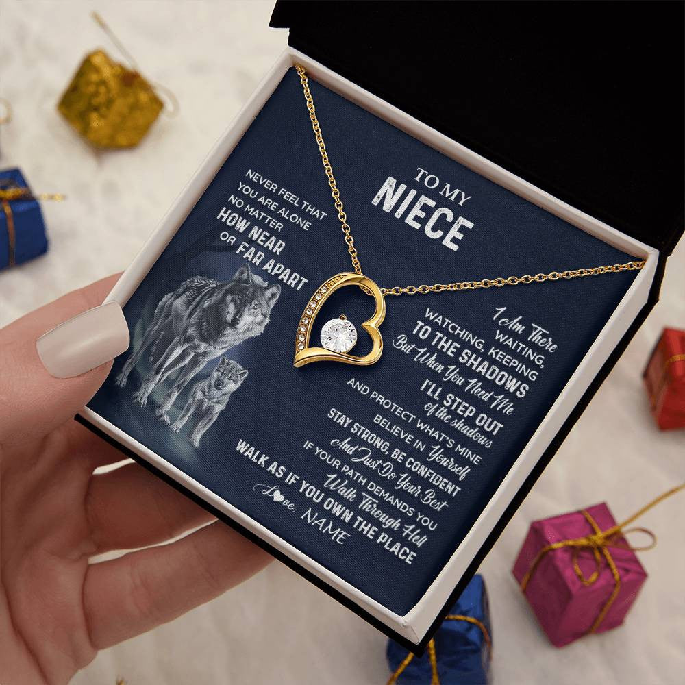 Forever Love Necklace 18K Yellow Gold Finish | 2 | Personalized To My Niece Necklace From Aunt Uncle Auntie Never Feel You Are Alone Wolf Niece Birthday Graduation Christmas Customized Gift Box Message Card | teecentury