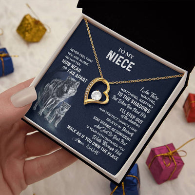 Forever Love Necklace 18K Yellow Gold Finish | 2 | Personalized To My Niece Necklace From Aunt Uncle Auntie Never Feel You Are Alone Wolf Niece Birthday Graduation Christmas Customized Gift Box Message Card | teecentury