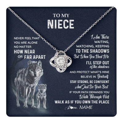 Love Knot Necklace 14K White Gold Finish | 1 | Personalized To My Niece Necklace From Aunt Uncle Auntie Never Feel You Are Alone Wolf Niece Birthday Graduation Christmas Customized Gift Box Message Card | teecentury