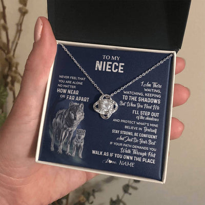 Love Knot Necklace 14K White Gold Finish | 2 | Personalized To My Niece Necklace From Aunt Uncle Auntie Never Feel You Are Alone Wolf Niece Birthday Graduation Christmas Customized Gift Box Message Card | teecentury