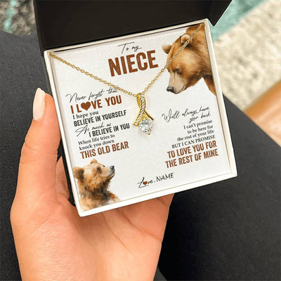 Alluring Beauty Necklace 18K Yellow Gold Finish | 2 | Personalized To My Niece Necklace From Aunt Uncle Auntie Never Forget That I Love You Bear Niece Birthday Graduation Christmas Customized Gift Box Message Card | teecentury
