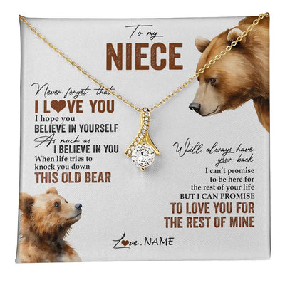 Alluring Beauty Necklace 18K Yellow Gold Finish | 1 | Personalized To My Niece Necklace From Aunt Uncle Auntie Never Forget That I Love You Bear Niece Birthday Graduation Christmas Customized Gift Box Message Card | teecentury