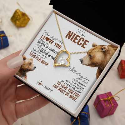 Forever Love Necklace 18K Yellow Gold Finish | 2 | Personalized To My Niece Necklace From Aunt Uncle Auntie Never Forget That I Love You Bear Niece Birthday Graduation Christmas Customized Gift Box Message Card | teecentury