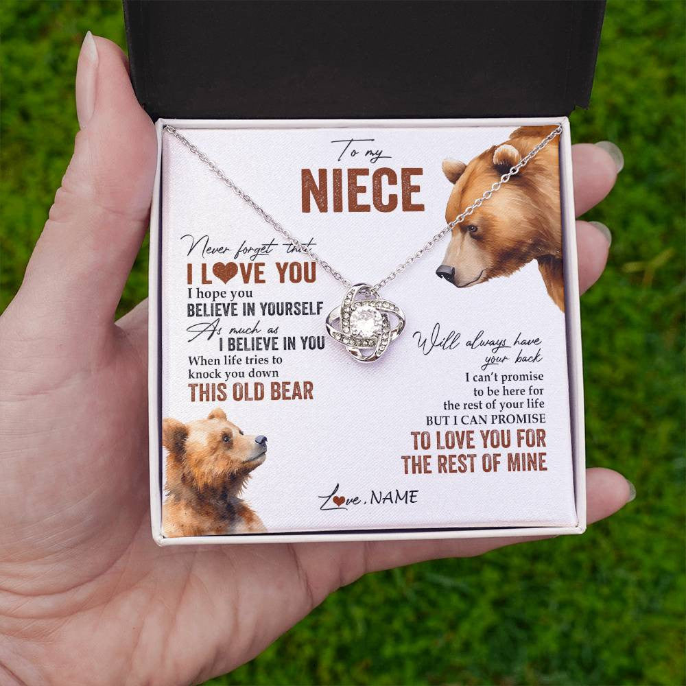 Love Knot Necklace 14K White Gold Finish | 2 | Personalized To My Niece Necklace From Aunt Uncle Auntie Never Forget That I Love You Bear Niece Birthday Graduation Christmas Customized Gift Box Message Card | teecentury