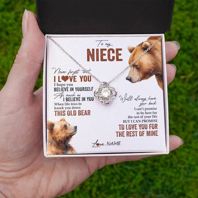 Love Knot Necklace 14K White Gold Finish | 2 | Personalized To My Niece Necklace From Aunt Uncle Auntie Never Forget That I Love You Bear Niece Birthday Graduation Christmas Customized Gift Box Message Card | teecentury