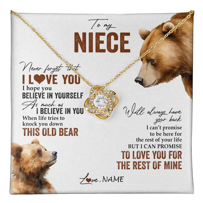 Love Knot Necklace 18K Yellow Gold Finish | 1 | Personalized To My Niece Necklace From Aunt Uncle Auntie Never Forget That I Love You Bear Niece Birthday Graduation Christmas Customized Gift Box Message Card | teecentury