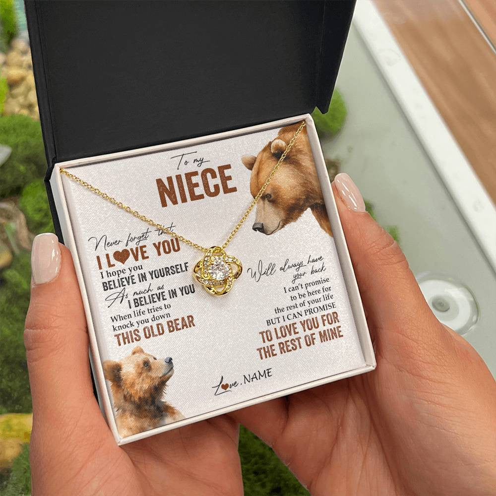 Love Knot Necklace 18K Yellow Gold Finish | 2 | Personalized To My Niece Necklace From Aunt Uncle Auntie Never Forget That I Love You Bear Niece Birthday Graduation Christmas Customized Gift Box Message Card | teecentury