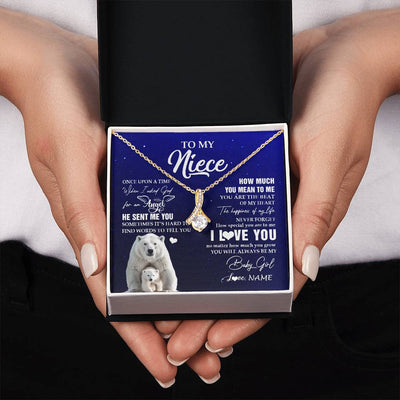 Alluring Beauty Necklace 18K Yellow Gold Finish | 2 | Personalized To My Niece Necklace From Aunt Uncle Auntie Polar Bear Never Forget I Love You Niece Birthday Christmas Jewelry Customized Gift Box Message Card | teecentury