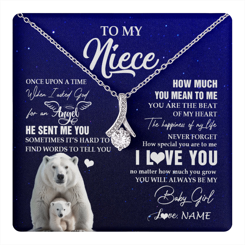 Alluring Beauty Necklace 14K White Gold Finish | 1 | Personalized To My Niece Necklace From Aunt Uncle Auntie Polar Bear Never Forget I Love You Niece Birthday Christmas Jewelry Customized Gift Box Message Card | teecentury