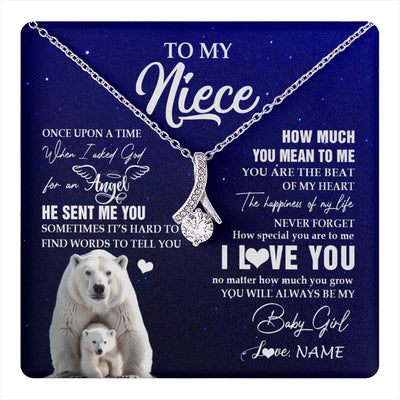 Alluring Beauty Necklace 14K White Gold Finish | 1 | Personalized To My Niece Necklace From Aunt Uncle Auntie Polar Bear Never Forget I Love You Niece Birthday Christmas Jewelry Customized Gift Box Message Card | teecentury