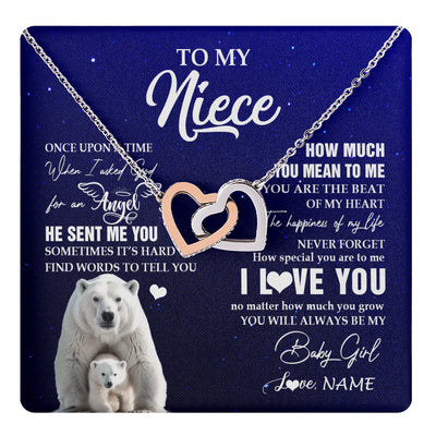 Interlocking Hearts Necklace Stainless Steel & Rose Gold Finish | 1 | Personalized To My Niece Necklace From Aunt Uncle Auntie Polar Bear Never Forget I Love You Niece Birthday Christmas Jewelry Customized Gift Box Message Card | teecentury