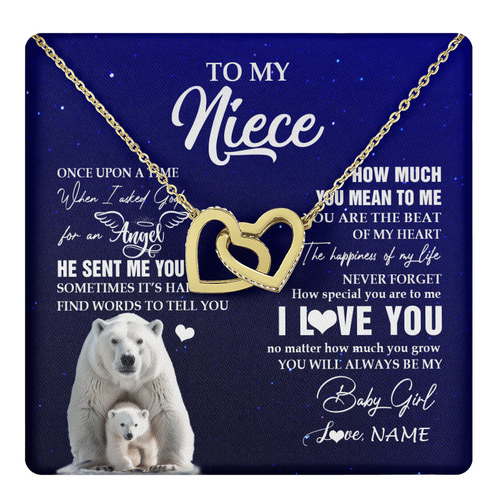 Interlocking Hearts Necklace 18K Yellow Gold Finish | 1 | Personalized To My Niece Necklace From Aunt Uncle Auntie Polar Bear Never Forget I Love You Niece Birthday Christmas Jewelry Customized Gift Box Message Card | teecentury