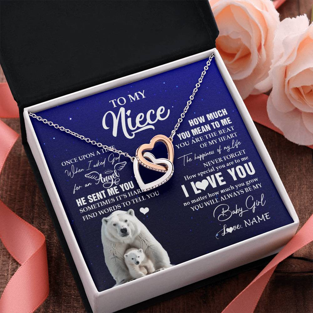 Interlocking Hearts Necklace Stainless Steel & Rose Gold Finish | 2 | Personalized To My Niece Necklace From Aunt Uncle Auntie Polar Bear Never Forget I Love You Niece Birthday Christmas Jewelry Customized Gift Box Message Card | teecentury