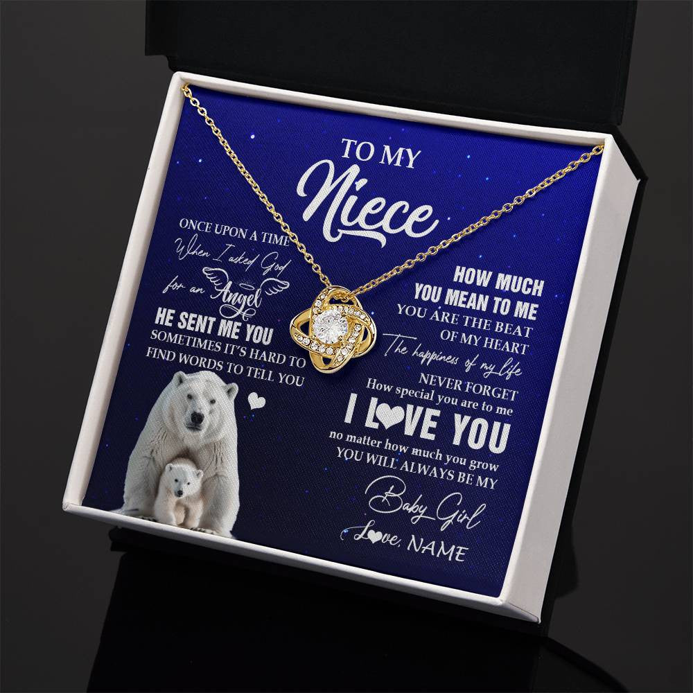 Love Knot Necklace 18K Yellow Gold Finish | 2 | Personalized To My Niece Necklace From Aunt Uncle Auntie Polar Bear Never Forget I Love You Niece Birthday Christmas Jewelry Customized Gift Box Message Card | teecentury