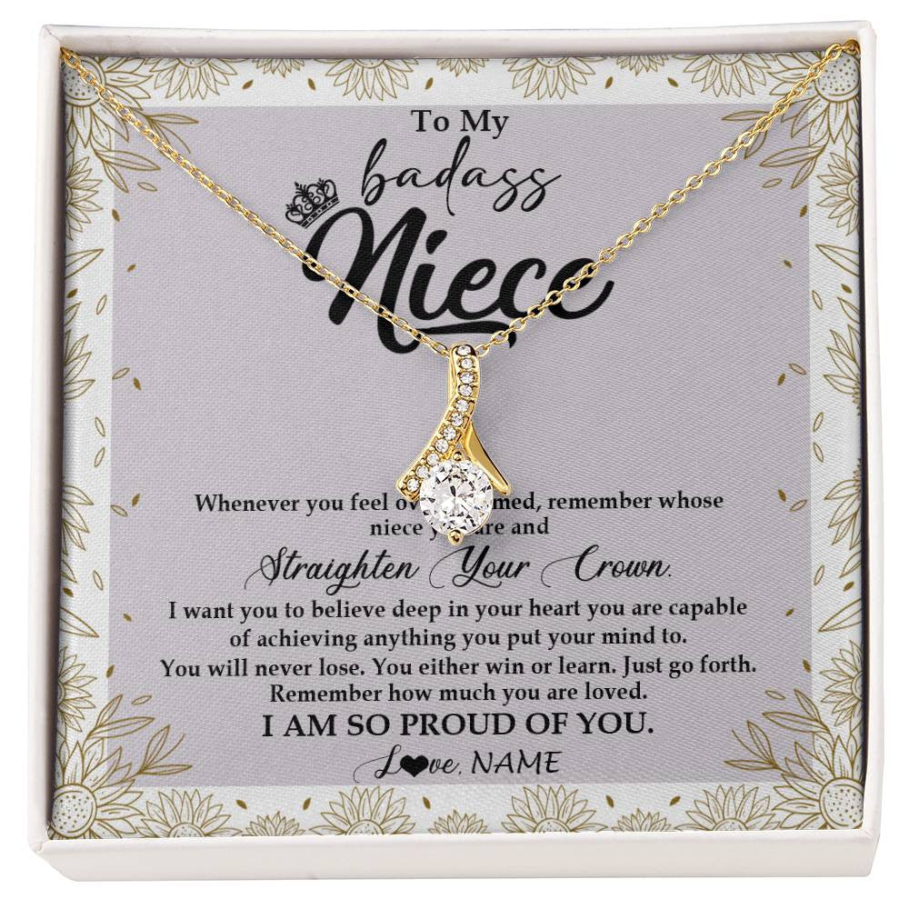 Alluring Beauty Necklace 18K Yellow Gold Finish | Personalized To My Niece Necklace From Aunt Uncle Auntie Straighten Your Crown Niece Birthday Christmas Graduation Jewelry Customized Gift Box Message Card | teecentury
