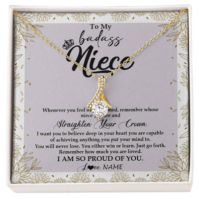 Alluring Beauty Necklace 18K Yellow Gold Finish | Personalized To My Niece Necklace From Aunt Uncle Auntie Straighten Your Crown Niece Birthday Christmas Graduation Jewelry Customized Gift Box Message Card | teecentury