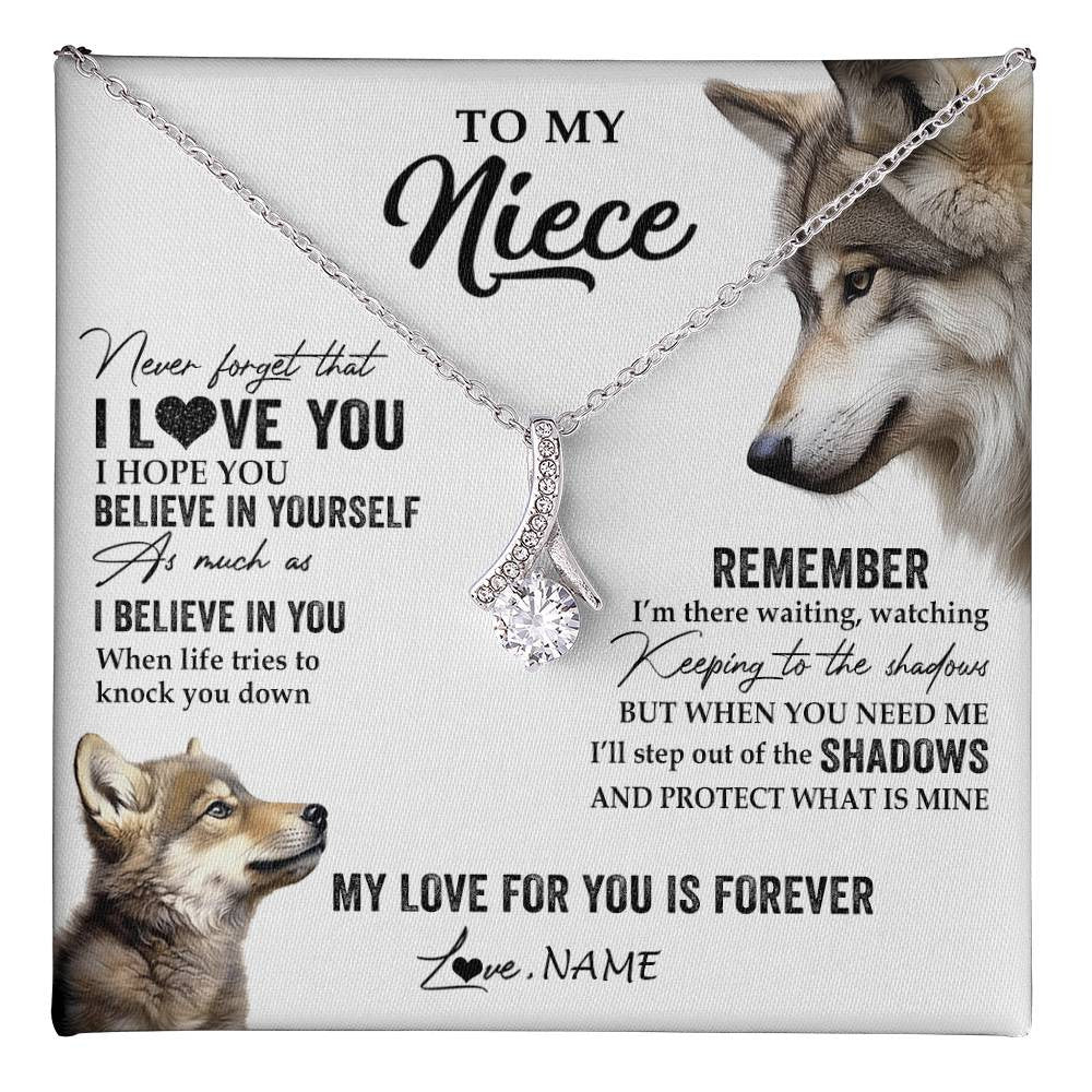 Alluring Beauty Necklace 14K White Gold Finish | 1 | Personalized To My Niece Necklace From Aunt Uncle Auntie Wolf My Love For You Is Forever Niece Birthday Graduation Christmas Customized Gift Box Message Card | teecentury