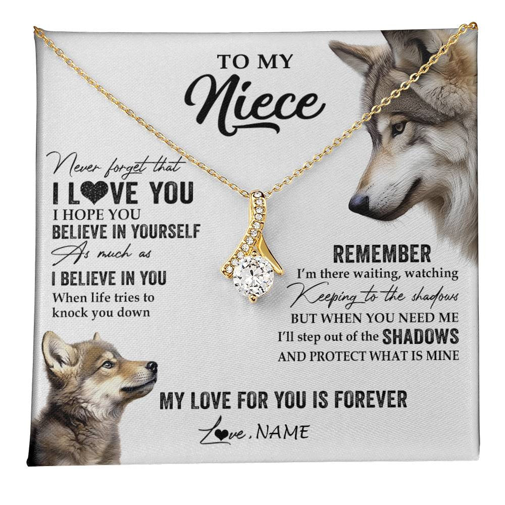 Alluring Beauty Necklace 18K Yellow Gold Finish | 1 | Personalized To My Niece Necklace From Aunt Uncle Auntie Wolf My Love For You Is Forever Niece Birthday Graduation Christmas Customized Gift Box Message Card | teecentury