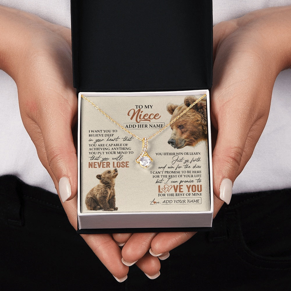 Alluring Beauty Necklace 18K Yellow Gold Finish | 2 | Personalized To My Niece Necklace From Aunt Uncle Auntie You Will Never Lose Bear Niece Birthday Gifts Graduation Christmas Customized Gift Box Message Card | teecentury.myshopify