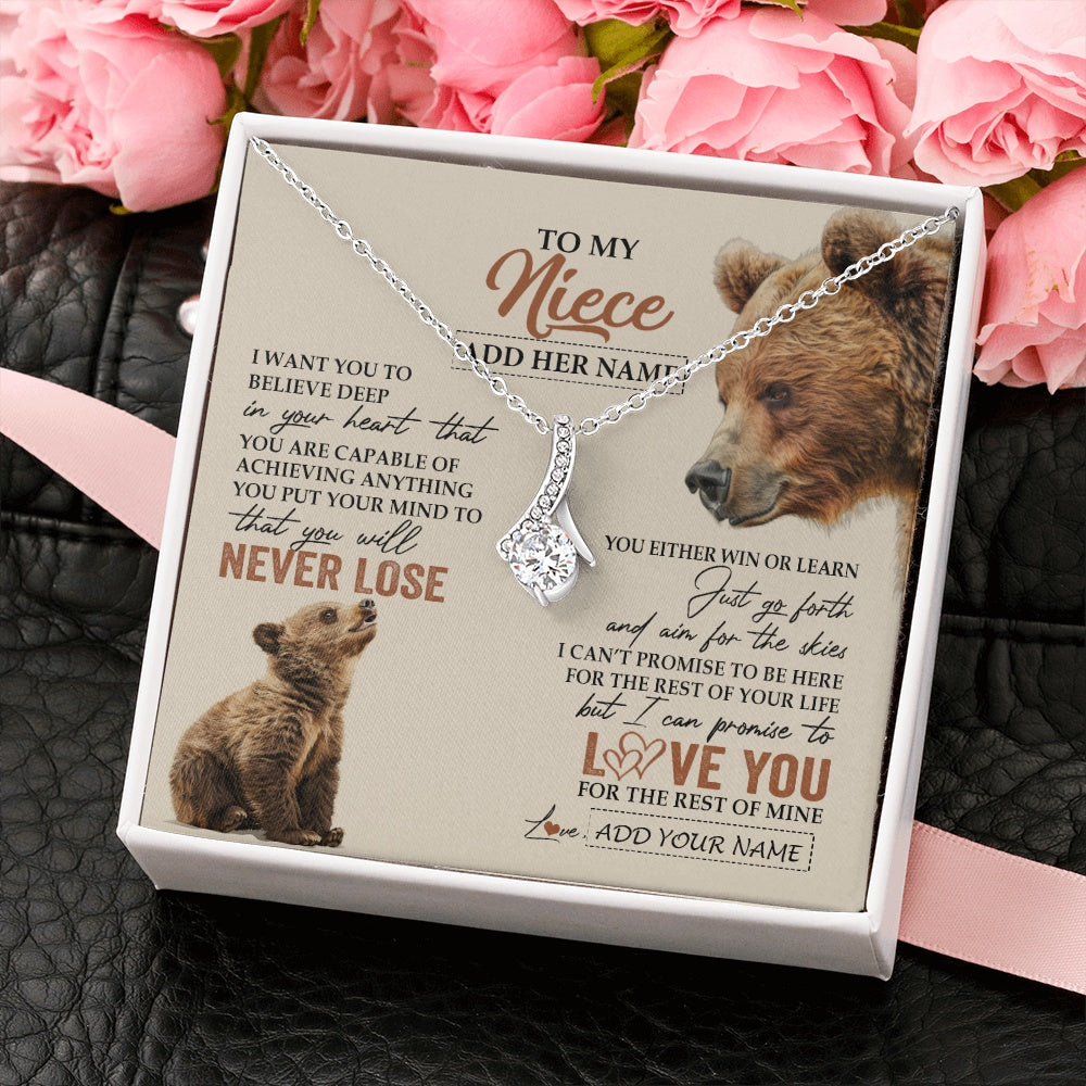 Alluring Beauty Necklace 14K White Gold Finish | 2 | Personalized To My Niece Necklace From Aunt Uncle Auntie You Will Never Lose Bear Niece Birthday Gifts Graduation Christmas Customized Gift Box Message Card | teecentury.myshopify