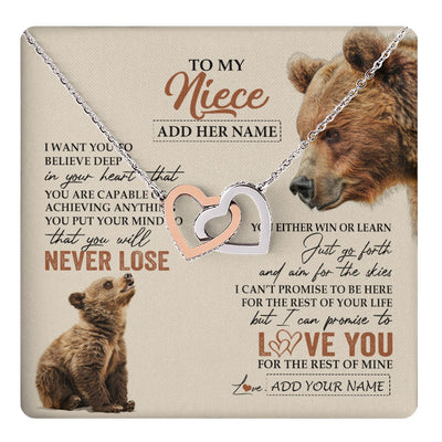 Interlocking Hearts Necklace Stainless Steel & Rose Gold Finish | 1 | Personalized To My Niece Necklace From Aunt Uncle Auntie You Will Never Lose Bear Niece Birthday Gifts Graduation Christmas Customized Gift Box Message Card | teecentury.myshopify