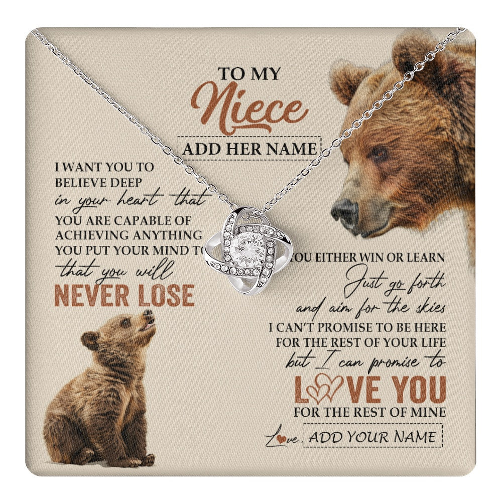 Love Knot Necklace 14K White Gold Finish | 1 | Personalized To My Niece Necklace From Aunt Uncle Auntie You Will Never Lose Bear Niece Birthday Gifts Graduation Christmas Customized Gift Box Message Card | teecentury.myshopify