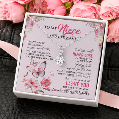 Alluring Beauty Necklace 14K White Gold Finish | 2 | Personalized To My Niece Necklace From Aunt Uncle Auntie You Will Never Lose Butterfly Niece Birthday Gifts Graduation Christmas Custom Gift Box Message Card | teecentury