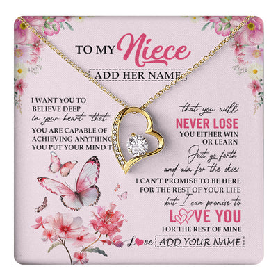 Forever Love Necklace 18K Yellow Gold Finish | 1 | Personalized To My Niece Necklace From Aunt Uncle Auntie You Will Never Lose Butterfly Niece Birthday Gifts Graduation Christmas Custom Gift Box Message Card | teecentury