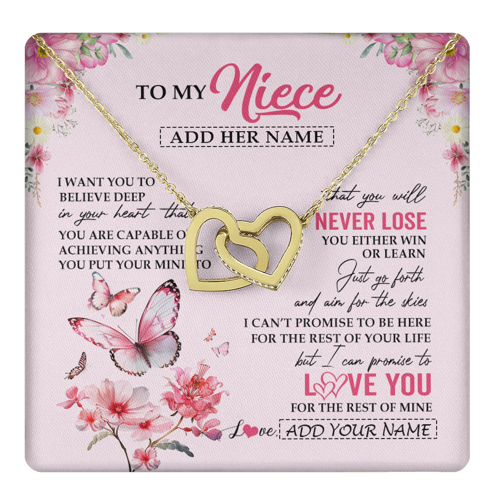 Interlocking Hearts Necklace 18K Yellow Gold Finish | 1 | Personalized To My Niece Necklace From Aunt Uncle Auntie You Will Never Lose Butterfly Niece Birthday Gifts Graduation Christmas Custom Gift Box Message Card | teecentury