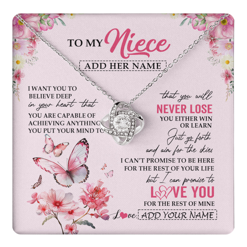 Love Knot Necklace 14K White Gold Finish | 1 | Personalized To My Niece Necklace From Aunt Uncle Auntie You Will Never Lose Butterfly Niece Birthday Gifts Graduation Christmas Custom Gift Box Message Card | teecentury