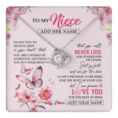 Love Knot Necklace 14K White Gold Finish | 1 | Personalized To My Niece Necklace From Aunt Uncle Auntie You Will Never Lose Butterfly Niece Birthday Gifts Graduation Christmas Custom Gift Box Message Card | teecentury
