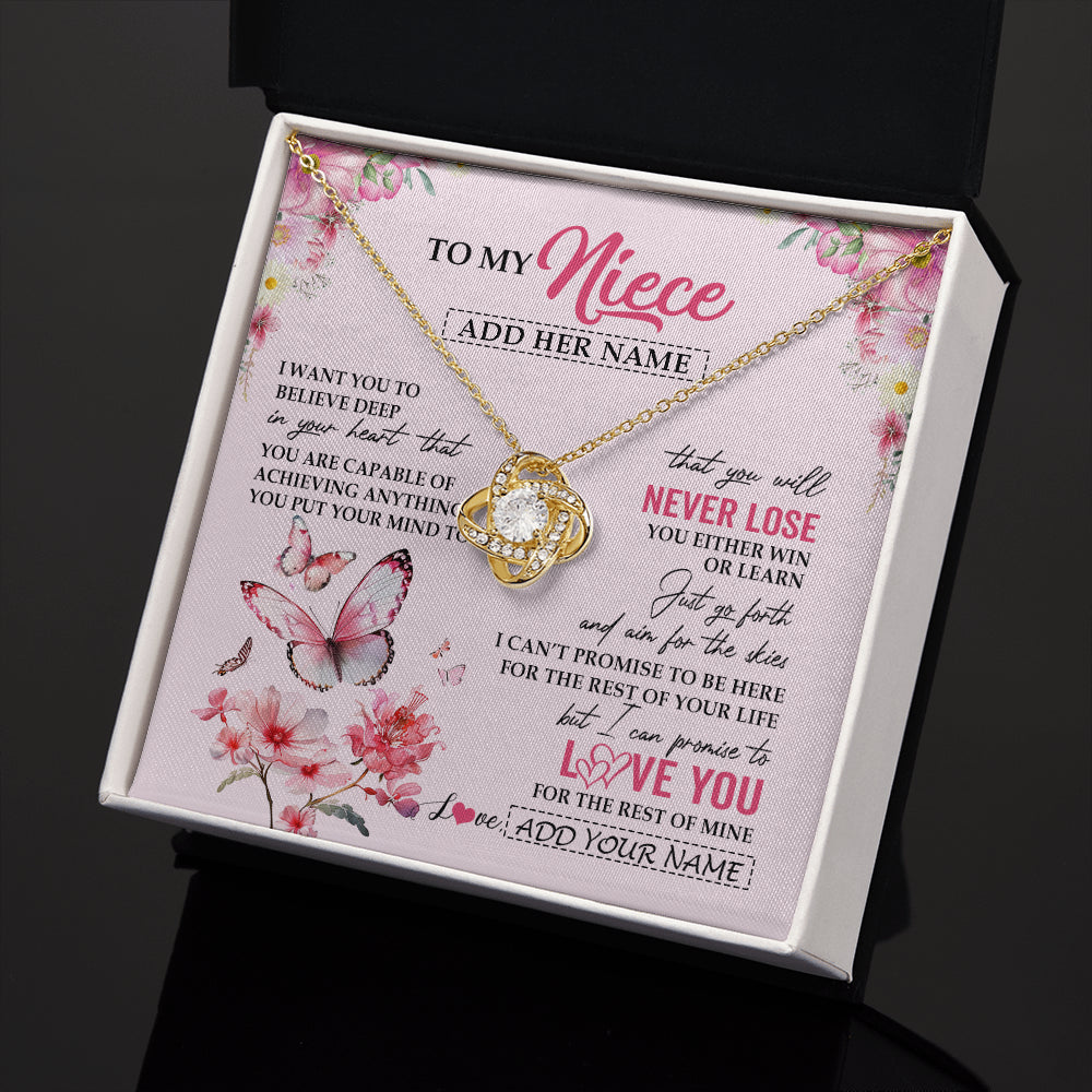 Love Knot Necklace 18K Yellow Gold Finish | 2 | Personalized To My Niece Necklace From Aunt Uncle Auntie You Will Never Lose Butterfly Niece Birthday Gifts Graduation Christmas Custom Gift Box Message Card | teecentury